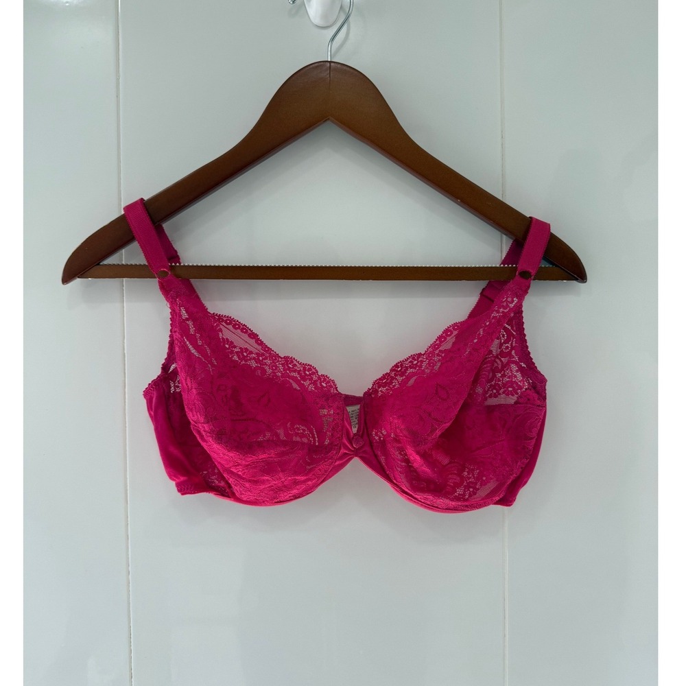 Vintage Oscar de la Renta Bra 36D Hot Pink Lace Underwire Union Made USA